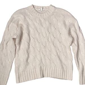 Splendid Soft Cozy Cable Knit Fisherman Sweater Womens Small Ivory Oversized